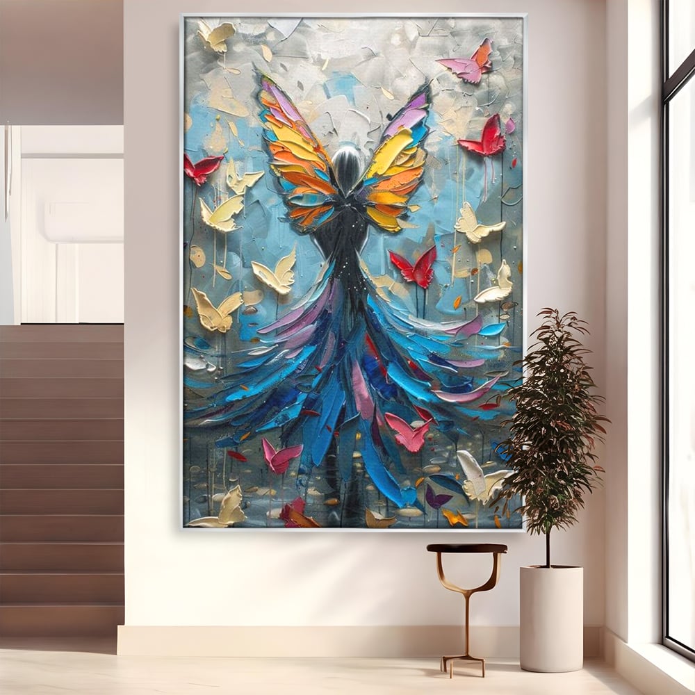 Tablou Canvas Premium, LuxCanva® M1125, Regina Fluturilor, Feminin, Fata, Rochie, Metamorfoza, Aripi, Fluturi, Pictura, Modern, Arta, Oniric, Transformare, Birou, Living, Camera Copil
