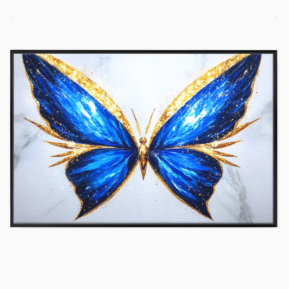 Tablou Canvas Premium, LuxCanva® M1126, Fluture Imperial, Safir, Electric, Auriu, Stralucitor, Pretios, Fluture, Insecta, Elegant, Bijuterie, Aripi, Lumina, Birou, Living, Camera Copil