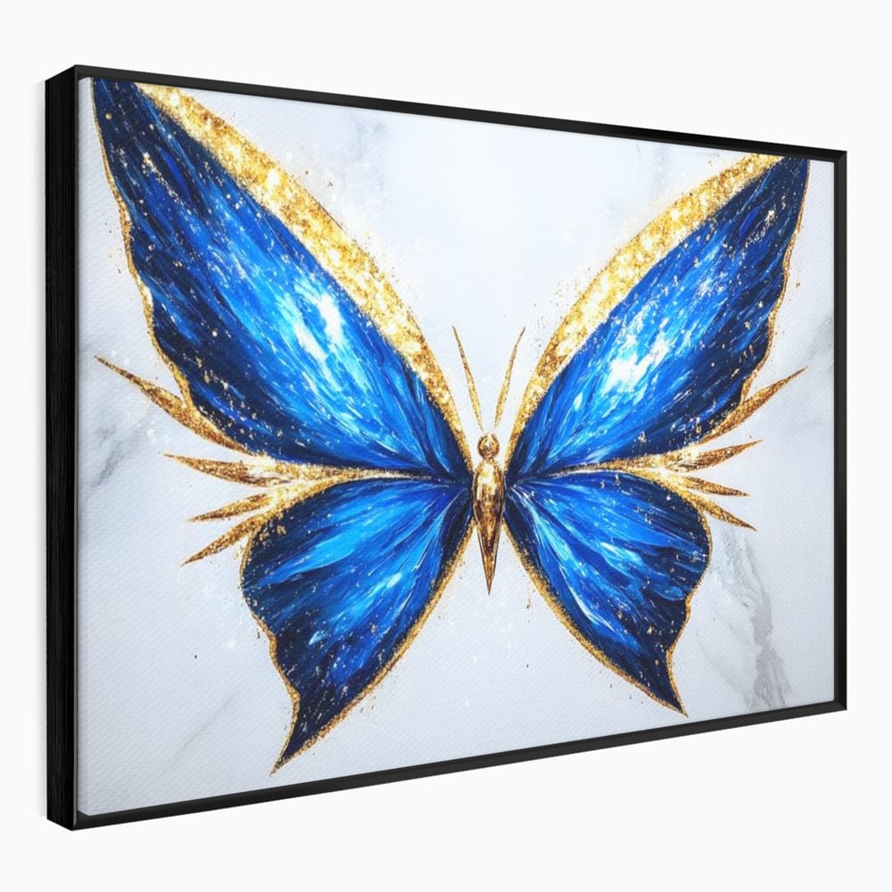 Tablou Canvas Premium, LuxCanva® M1126, Fluture Imperial, Safir, Electric, Auriu, Stralucitor, Pretios, Fluture, Insecta, Elegant, Bijuterie, Aripi, Lumina, Birou, Living, Camera Copil