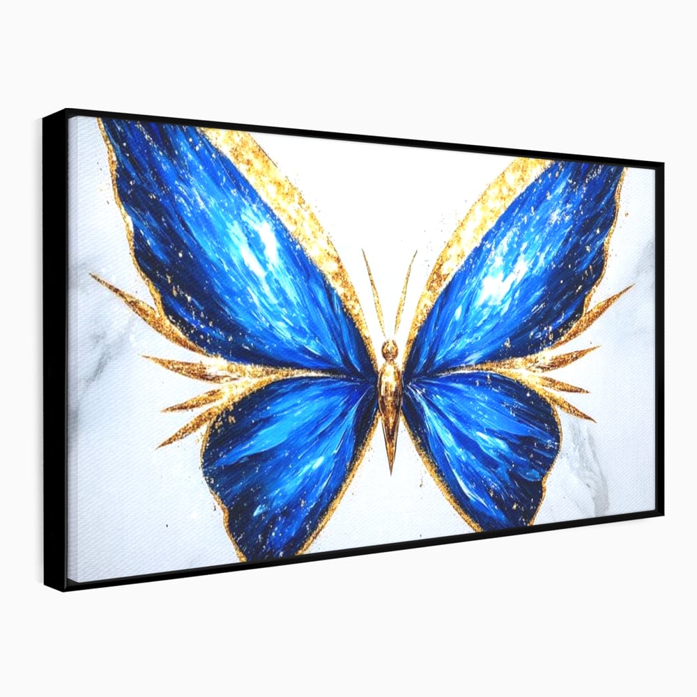 Tablou Canvas Premium, LuxCanva® M1126, Fluture Imperial, Safir, Electric, Auriu, Stralucitor, Pretios, Fluture, Insecta, Elegant, Bijuterie, Aripi, Lumina, Birou, Living, Camera Copil