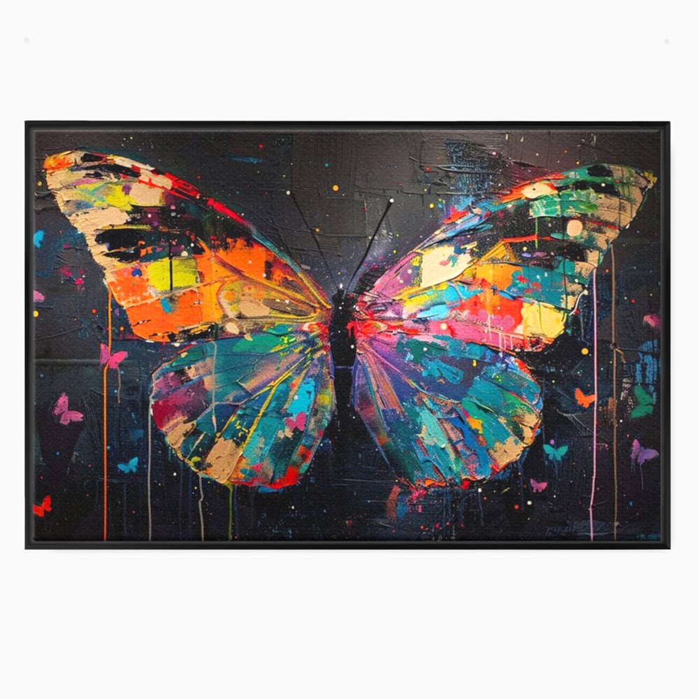 Tablou Canvas Premium, LuxCanva® M1127, Fluture in Abis Cromatic, Graffiti, Neon, Urban, Street Art, Fluturi, Insecte, Vopsea, Multicolor, Arta Moderna, Birou, Living, Camera Copil