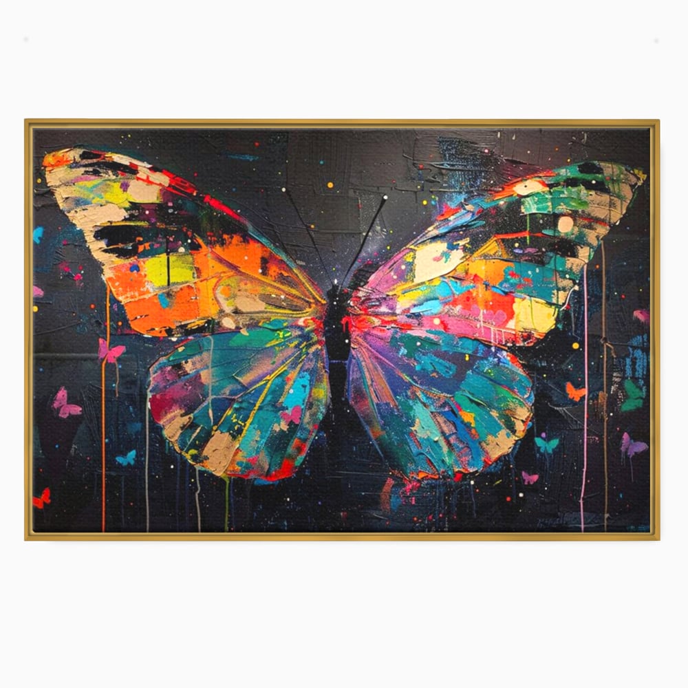 Tablou Canvas Premium, LuxCanva® M1127, Fluture in Abis Cromatic, Graffiti, Neon, Urban, Street Art, Fluturi, Insecte, Vopsea, Multicolor, Arta Moderna, Birou, Living, Camera Copil