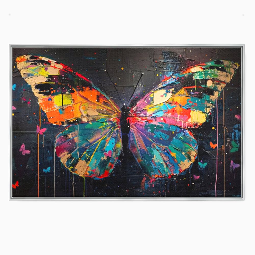 Tablou Canvas Premium, LuxCanva® M1127, Fluture in Abis Cromatic, Graffiti, Neon, Urban, Street Art, Fluturi, Insecte, Vopsea, Multicolor, Arta Moderna, Birou, Living, Camera Copil