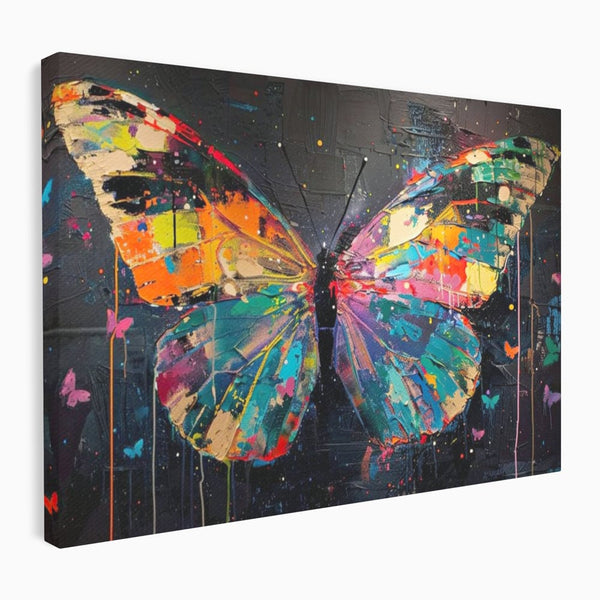 Tablou Canvas Premium, LuxCanva® M1127, Fluture in Abis Cromatic, Graffiti, Neon, Urban, Street Art, Fluturi, Insecte, Vopsea, Multicolor, Arta Moderna, Birou, Living, Camera Copil