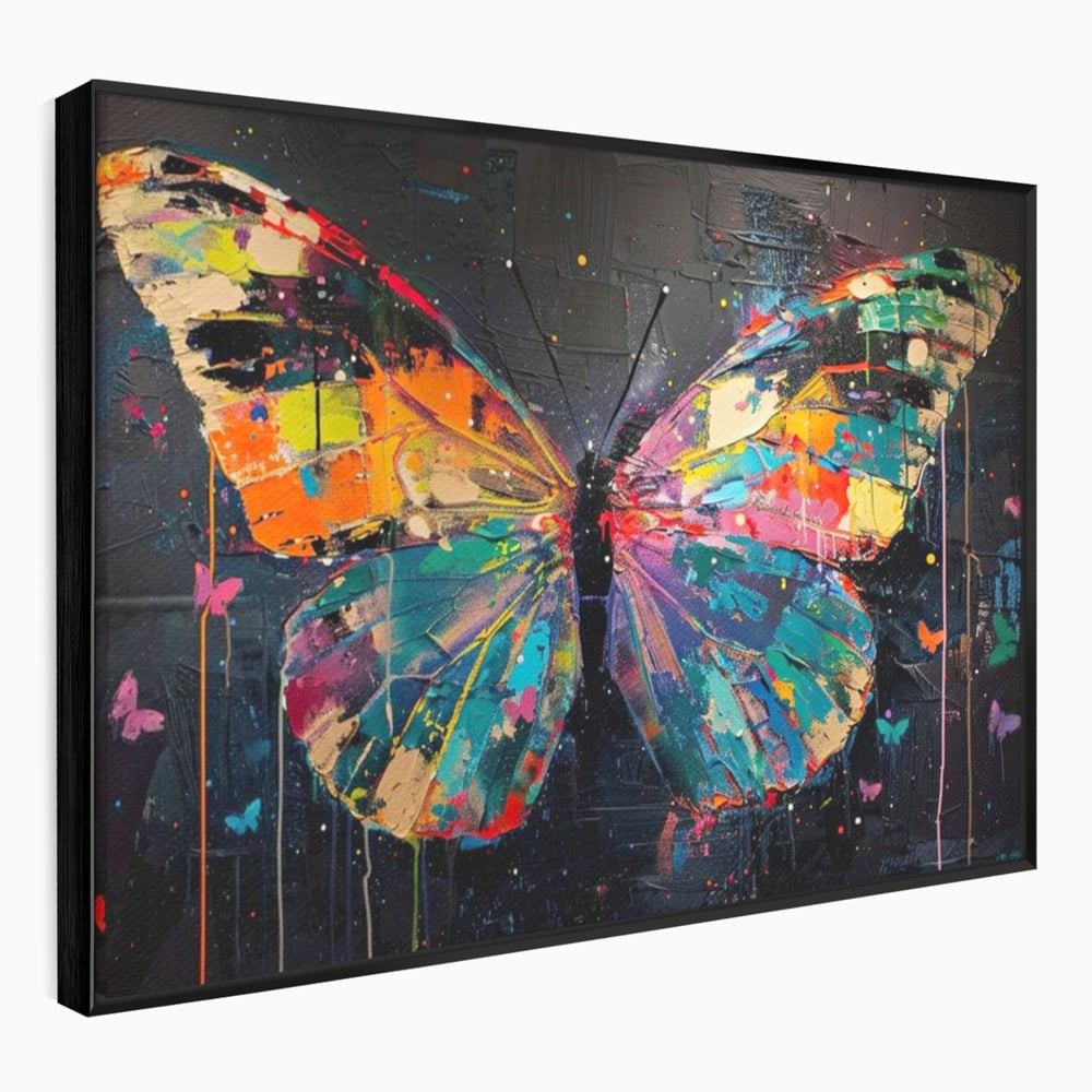 Tablou Canvas Premium, LuxCanva® M1127, Fluture in Abis Cromatic, Graffiti, Neon, Urban, Street Art, Fluturi, Insecte, Vopsea, Multicolor, Arta Moderna, Birou, Living, Camera Copil