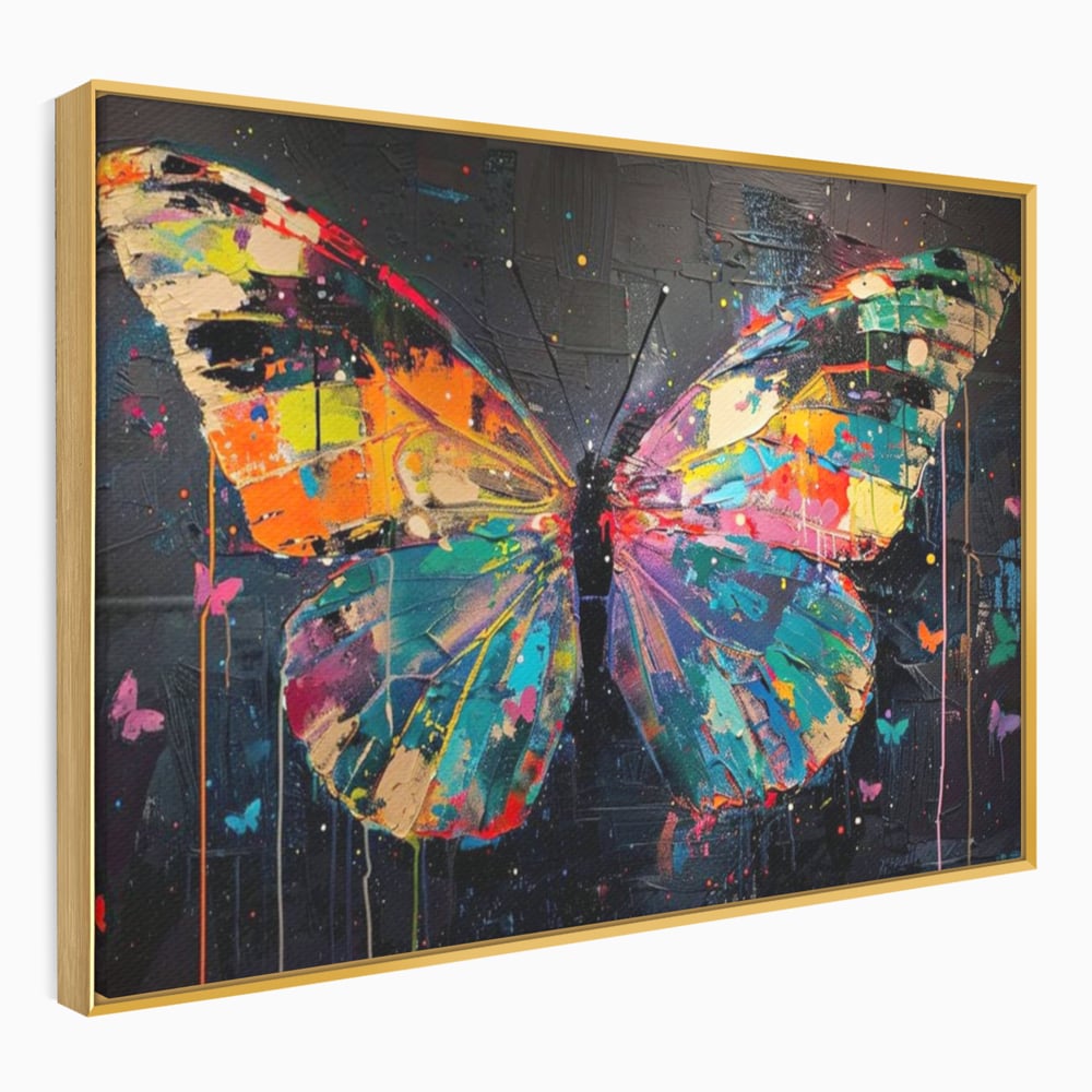 Tablou Canvas Premium, LuxCanva® M1127, Fluture in Abis Cromatic, Graffiti, Neon, Urban, Street Art, Fluturi, Insecte, Vopsea, Multicolor, Arta Moderna, Birou, Living, Camera Copil