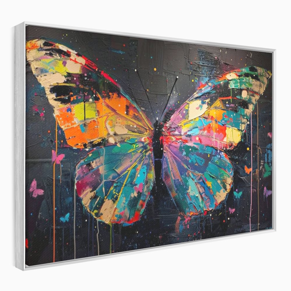 Tablou Canvas Premium, LuxCanva® M1127, Fluture in Abis Cromatic, Graffiti, Neon, Urban, Street Art, Fluturi, Insecte, Vopsea, Multicolor, Arta Moderna, Birou, Living, Camera Copil
