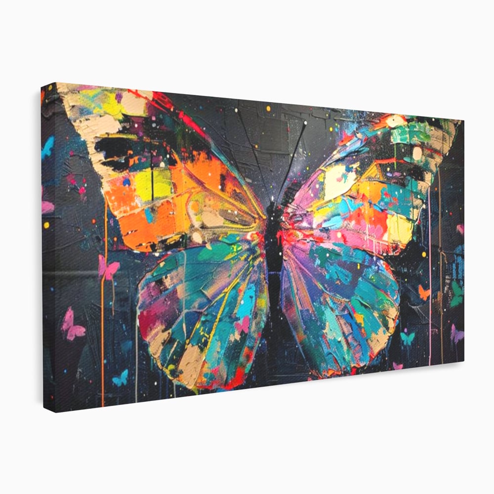 Tablou Canvas Premium, LuxCanva® M1127, Fluture in Abis Cromatic, Graffiti, Neon, Urban, Street Art, Fluturi, Insecte, Vopsea, Multicolor, Arta Moderna, Birou, Living, Camera Copil