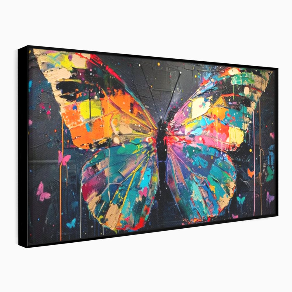 Tablou Canvas Premium, LuxCanva® M1127, Fluture in Abis Cromatic, Graffiti, Neon, Urban, Street Art, Fluturi, Insecte, Vopsea, Multicolor, Arta Moderna, Birou, Living, Camera Copil