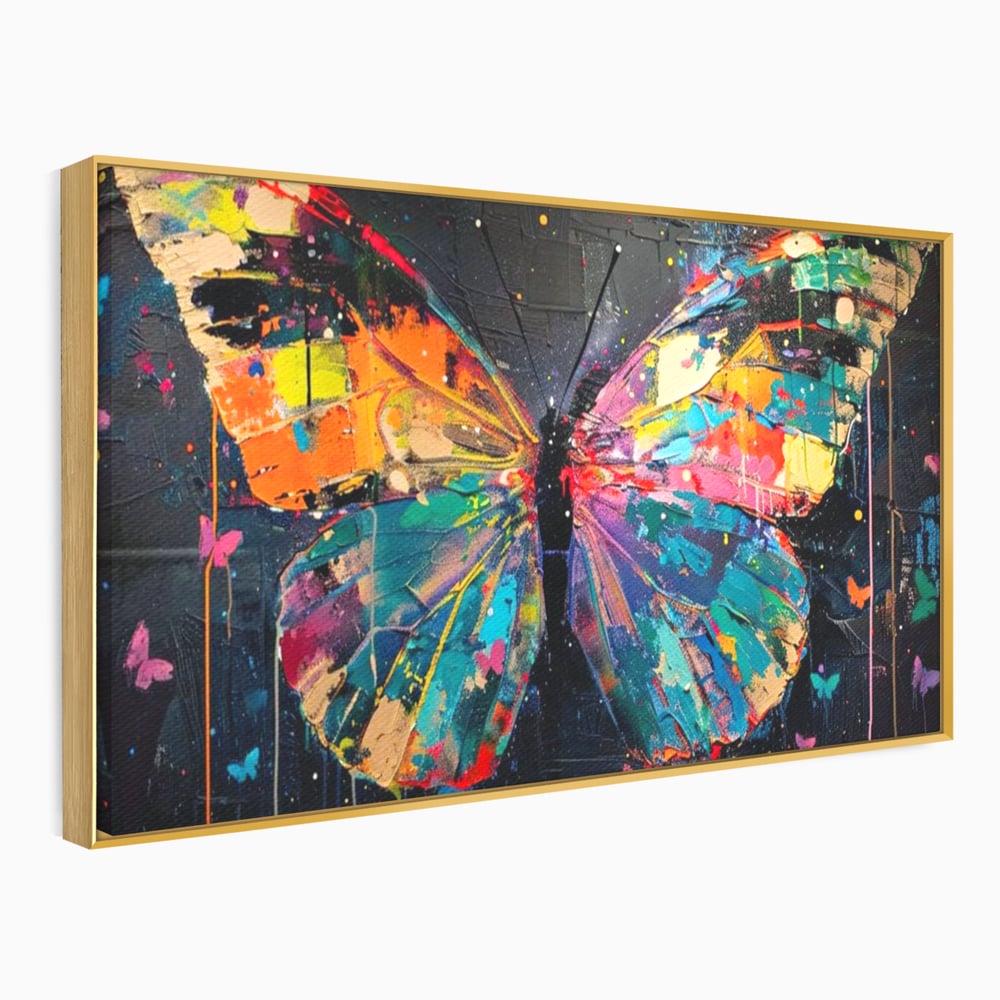 Tablou Canvas Premium, LuxCanva® M1127, Fluture in Abis Cromatic, Graffiti, Neon, Urban, Street Art, Fluturi, Insecte, Vopsea, Multicolor, Arta Moderna, Birou, Living, Camera Copil