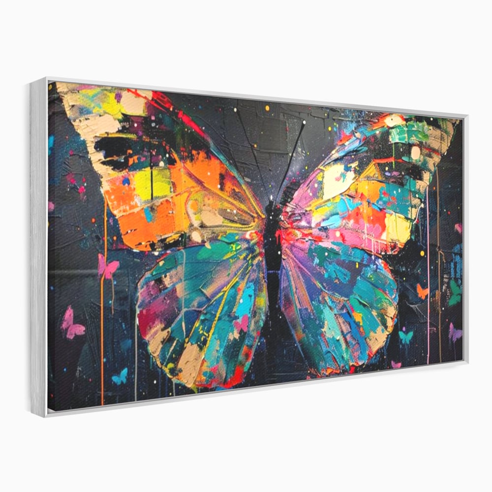 Tablou Canvas Premium, LuxCanva® M1127, Fluture in Abis Cromatic, Graffiti, Neon, Urban, Street Art, Fluturi, Insecte, Vopsea, Multicolor, Arta Moderna, Birou, Living, Camera Copil