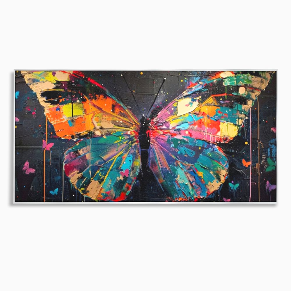 Tablou Canvas Premium, LuxCanva® M1127, Fluture in Abis Cromatic, Graffiti, Neon, Urban, Street Art, Fluturi, Insecte, Vopsea, Multicolor, Arta Moderna, Birou, Living, Camera Copil