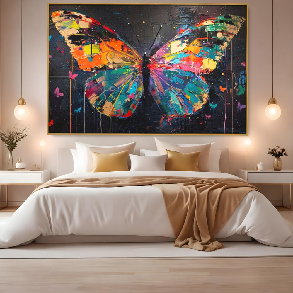 Tablou Canvas Premium, LuxCanva® M1127, Fluture in Abis Cromatic, Graffiti, Neon, Urban, Street Art, Fluturi, Insecte, Vopsea, Multicolor, Arta Moderna, Birou, Living, Camera Copil