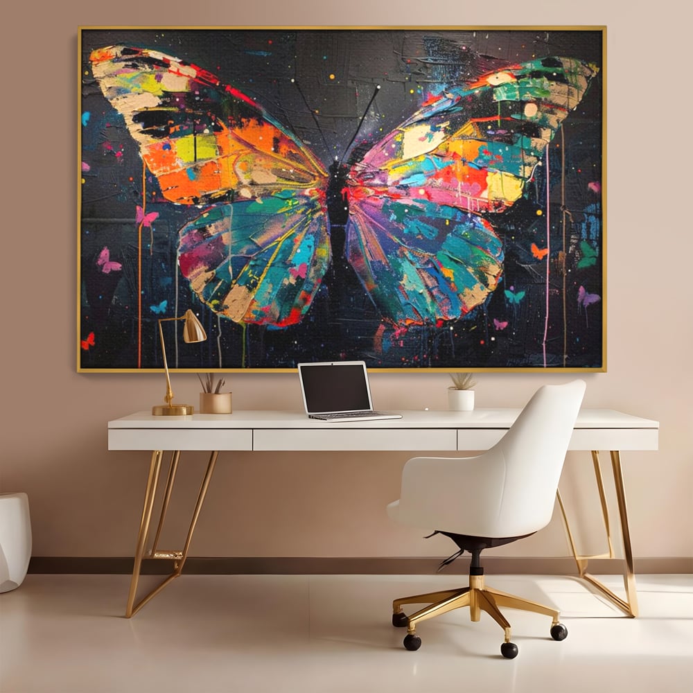 Tablou Canvas Premium, LuxCanva® M1127, Fluture in Abis Cromatic, Graffiti, Neon, Urban, Street Art, Fluturi, Insecte, Vopsea, Multicolor, Arta Moderna, Birou, Living, Camera Copil