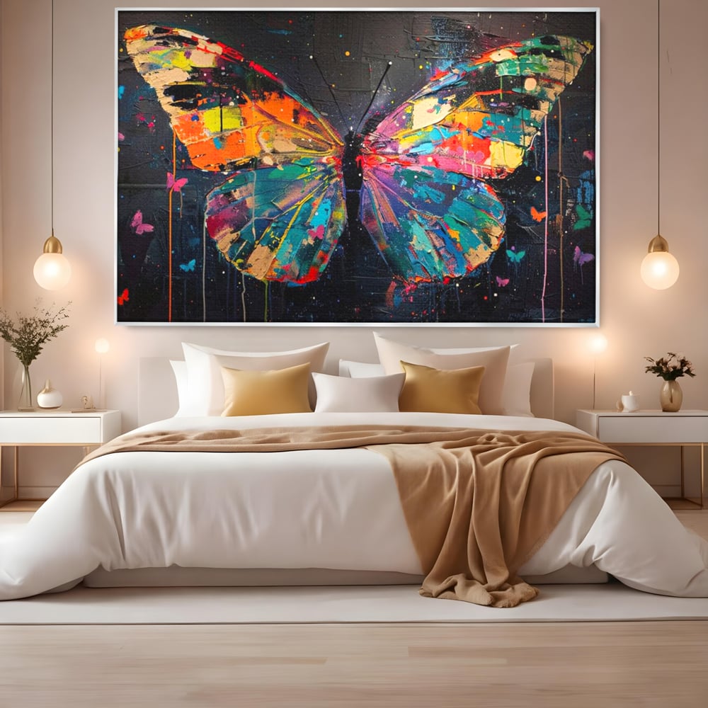 Tablou Canvas Premium, LuxCanva® M1127, Fluture in Abis Cromatic, Graffiti, Neon, Urban, Street Art, Fluturi, Insecte, Vopsea, Multicolor, Arta Moderna, Birou, Living, Camera Copil