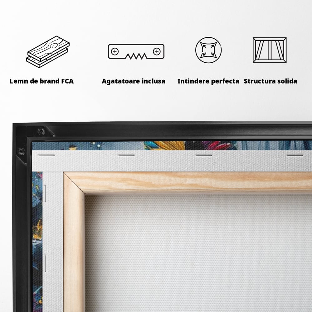 Leinwand Premium Canvas Wandkunst, LuxCanva® M1128, Polychrome Leinwand Wandkunst, Stufen, mehrfarbig, Malerei, Treppe, Natur, Schmetterling, Insekt, Fliegen, Flügel, Symbolik, Aufstieg, Metamorphose, Büro, Wohnen, Kinderzimmer