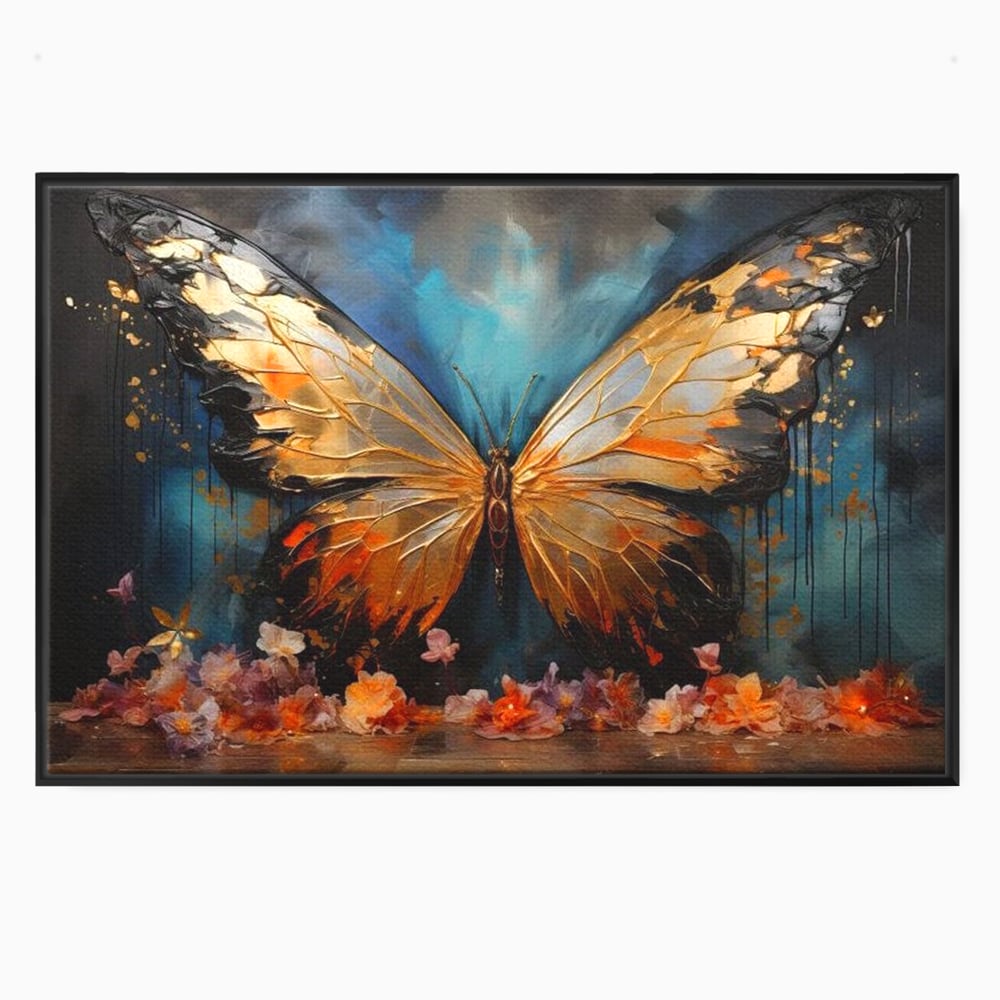 Tablou Canvas Premium, LuxCanva® M1129, Zbor Incandescent, Fluture, Aripi, Flori, Petale, Cupru, Auriu, Modern, Abstract, Tablou, Insecta, Pictura, Luciu, Birou, Living, Camera Copil