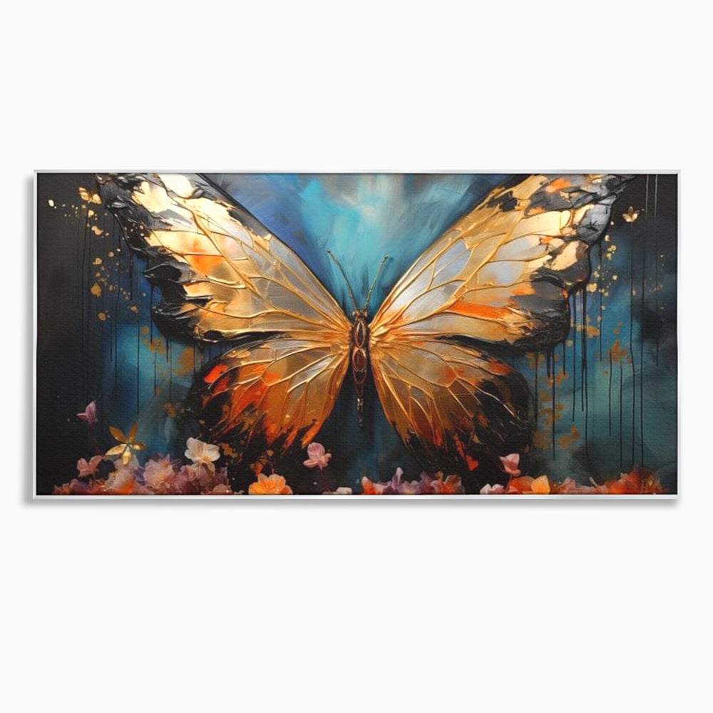 Tablou Canvas Premium, LuxCanva® M1129, Zbor Incandescent, Fluture, Aripi, Flori, Petale, Cupru, Auriu, Modern, Abstract, Tablou, Insecta, Pictura, Luciu, Birou, Living, Camera Copil