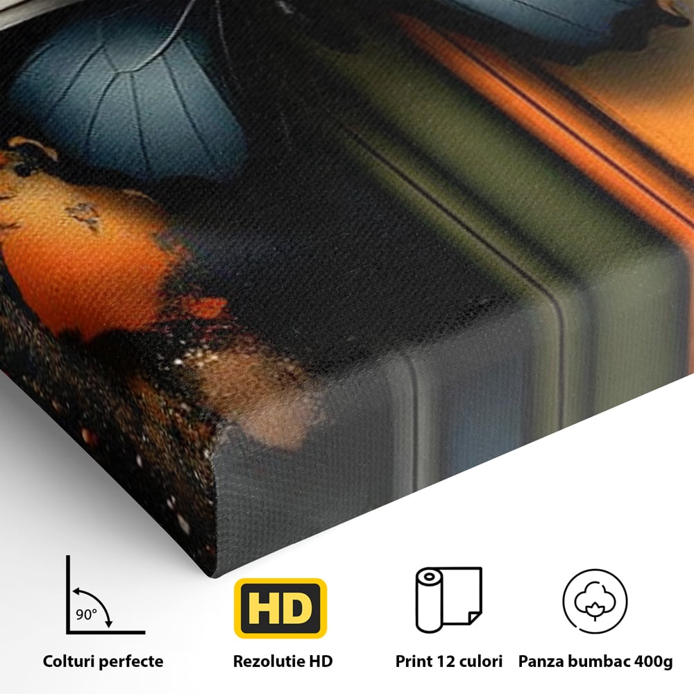 Tablou Canvas Premium, LuxCanva® M1130, Cascada de Culoare, Design, Tablou, Fluture, Abstract, Forme, Picaturi, Modern, Multicolor, Street Art, Insecta, Birou, Living, Camera Copil