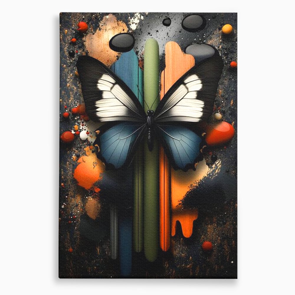 Tablou Canvas Premium, LuxCanva® M1130, Cascada de Culoare, Design, Tablou, Fluture, Abstract, Forme, Picaturi, Modern, Multicolor, Street Art, Insecta, Birou, Living, Camera Copil
