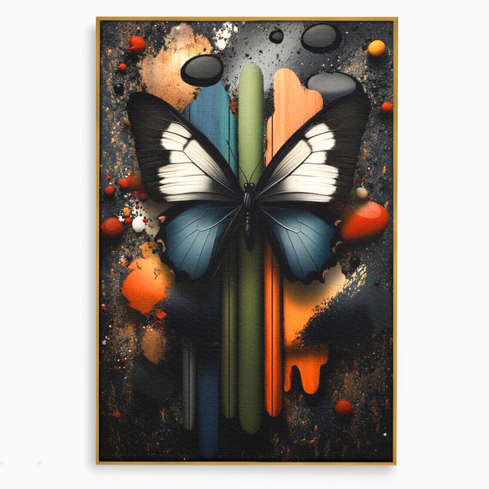 Tablou Canvas Premium, LuxCanva® M1130, Cascada de Culoare, Design, Tablou, Fluture, Abstract, Forme, Picaturi, Modern, Multicolor, Street Art, Insecta, Birou, Living, Camera Copil