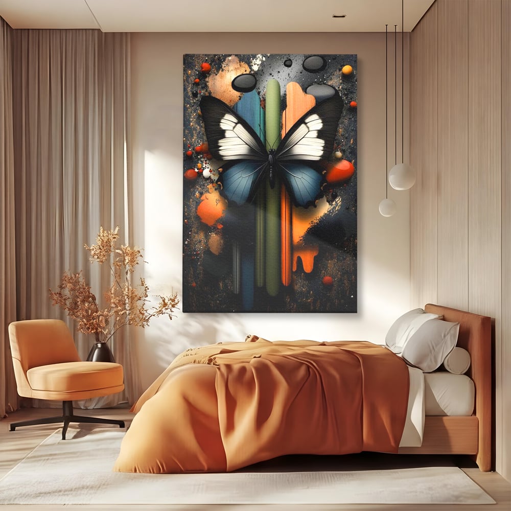 Tablou Canvas Premium, LuxCanva® M1130, Cascada de Culoare, Design, Tablou, Fluture, Abstract, Forme, Picaturi, Modern, Multicolor, Street Art, Insecta, Birou, Living, Camera Copil