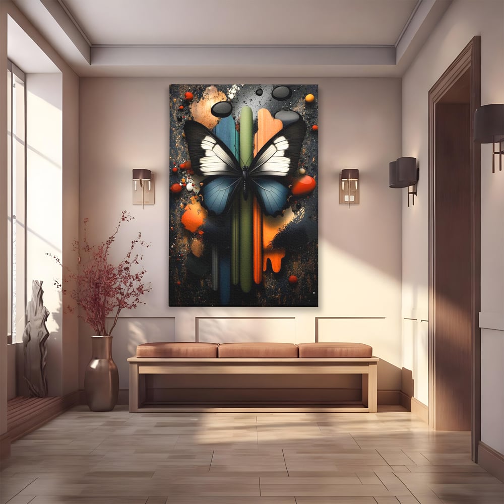 Tablou Canvas Premium, LuxCanva® M1130, Cascada de Culoare, Design, Tablou, Fluture, Abstract, Forme, Picaturi, Modern, Multicolor, Street Art, Insecta, Birou, Living, Camera Copil