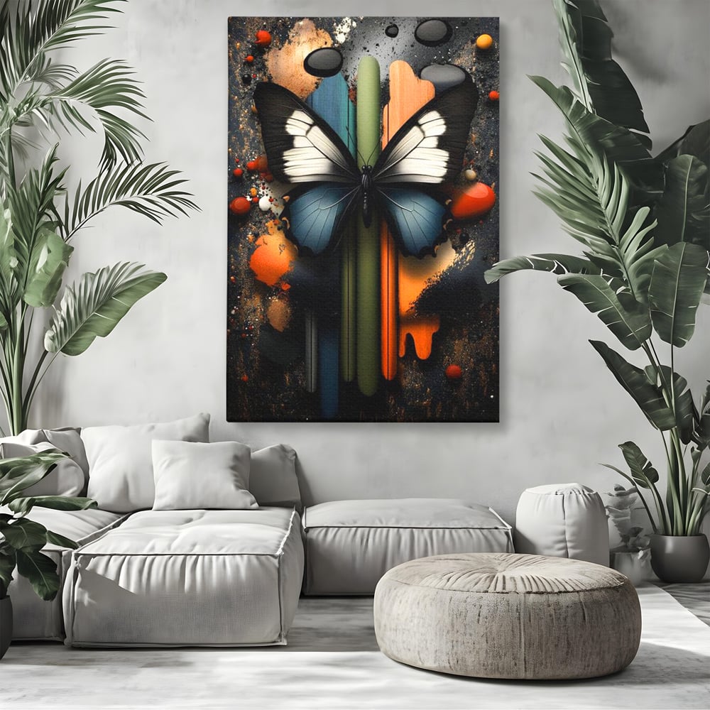 Tablou Canvas Premium, LuxCanva® M1130, Cascada de Culoare, Design, Tablou, Fluture, Abstract, Forme, Picaturi, Modern, Multicolor, Street Art, Insecta, Birou, Living, Camera Copil