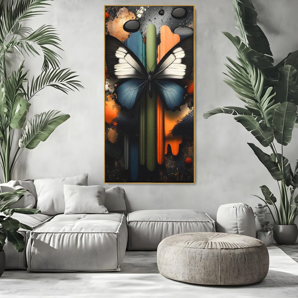 Tablou Canvas Premium, LuxCanva® M1130, Cascada de Culoare, Design, Tablou, Fluture, Abstract, Forme, Picaturi, Modern, Multicolor, Street Art, Insecta, Birou, Living, Camera Copil