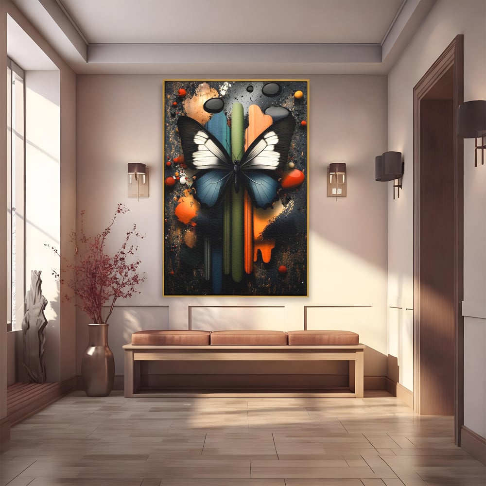 Tablou Canvas Premium, LuxCanva® M1130, Cascada de Culoare, Design, Tablou, Fluture, Abstract, Forme, Picaturi, Modern, Multicolor, Street Art, Insecta, Birou, Living, Camera Copil