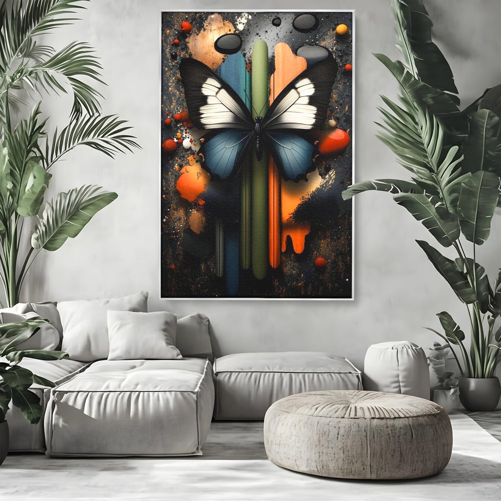 Tablou Canvas Premium, LuxCanva® M1130, Cascada de Culoare, Design, Tablou, Fluture, Abstract, Forme, Picaturi, Modern, Multicolor, Street Art, Insecta, Birou, Living, Camera Copil