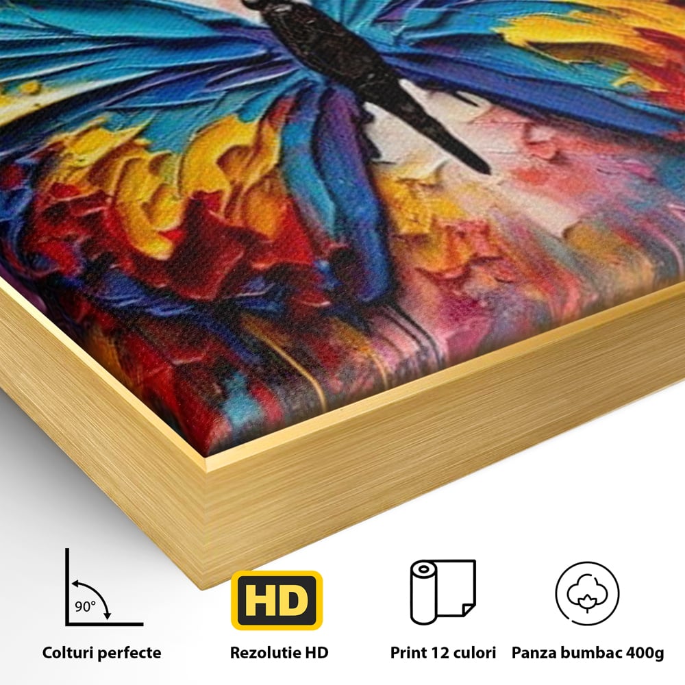 Tablou Canvas Premium, LuxCanva® M1131, Stapanul Paletei de Culori, Pictura, Stropi, Culori Vibrante, Fluture, Aripi, Insecta, Textura, Policrom, Abstract, Contrast, Birou, Living, Camera Copil