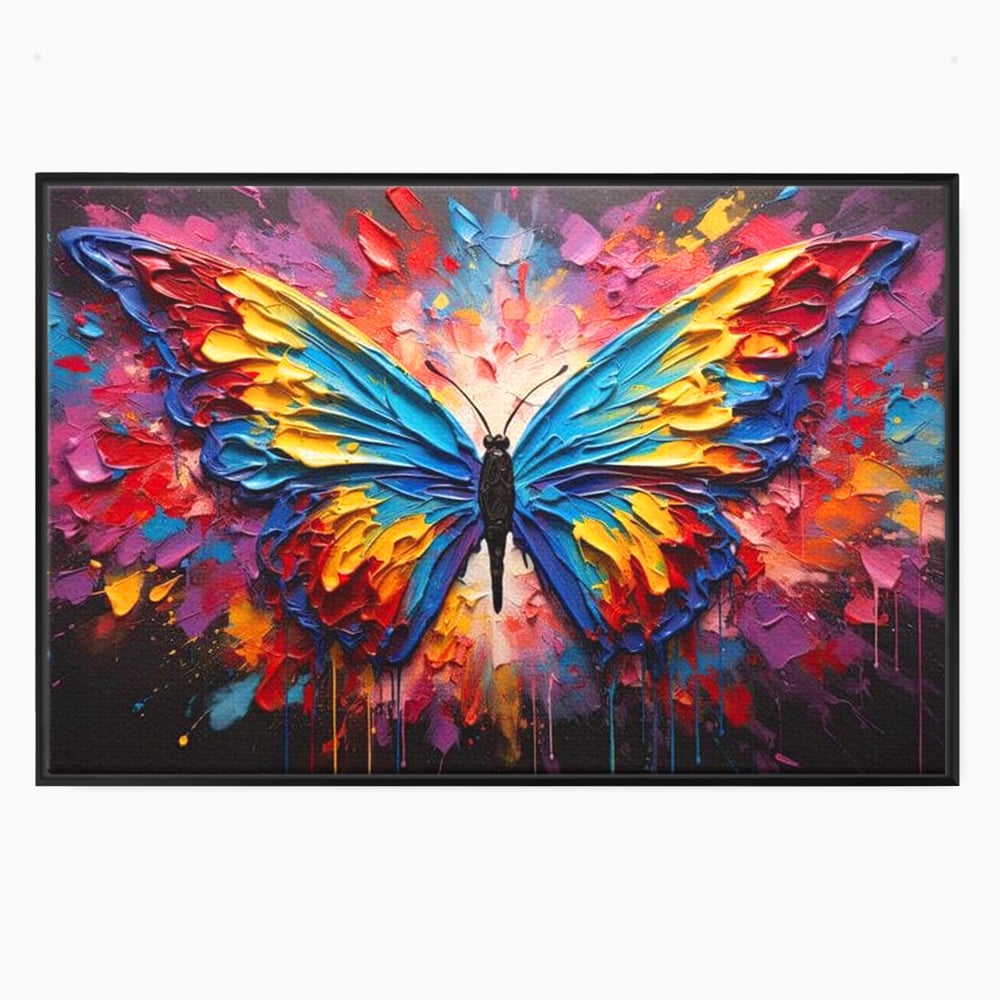 Tablou Canvas Premium, LuxCanva® M1131, Stapanul Paletei de Culori, Pictura, Stropi, Culori Vibrante, Fluture, Aripi, Insecta, Textura, Policrom, Abstract, Contrast, Birou, Living, Camera Copil