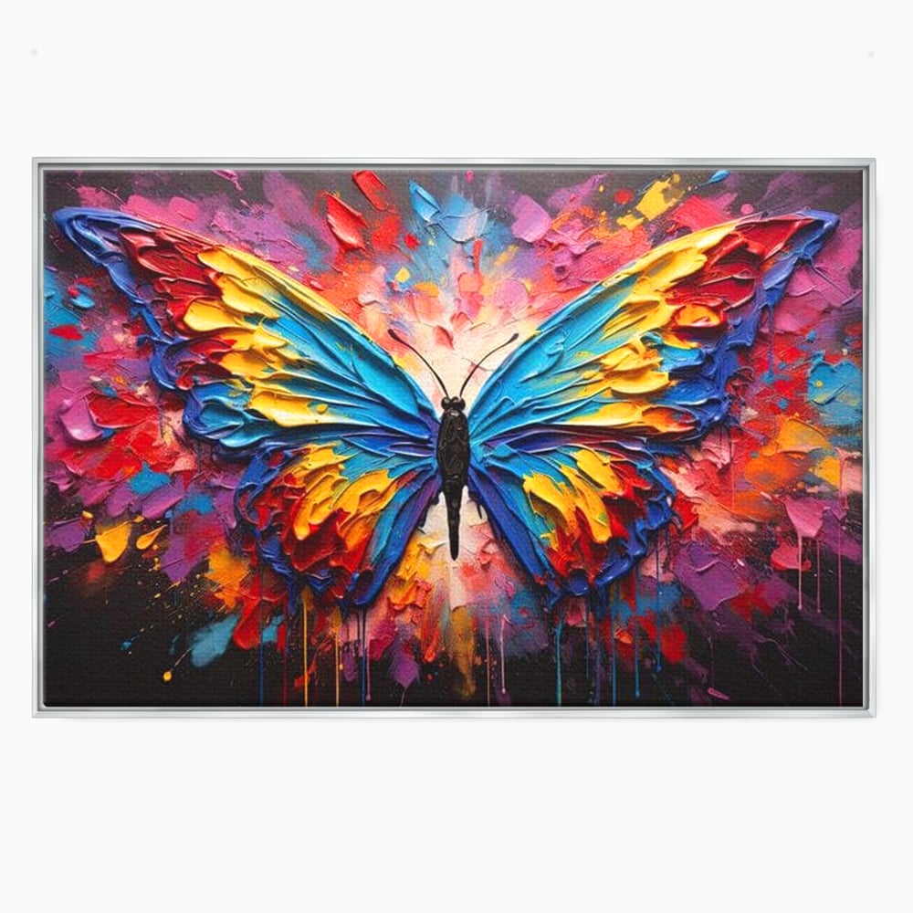 Tablou Canvas Premium, LuxCanva® M1131, Stapanul Paletei de Culori, Pictura, Stropi, Culori Vibrante, Fluture, Aripi, Insecta, Textura, Policrom, Abstract, Contrast, Birou, Living, Camera Copil