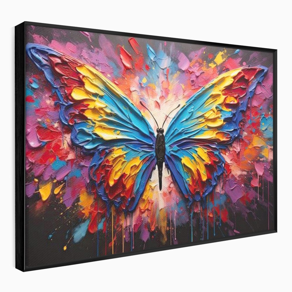 Tablou Canvas Premium, LuxCanva® M1131, Stapanul Paletei de Culori, Pictura, Stropi, Culori Vibrante, Fluture, Aripi, Insecta, Textura, Policrom, Abstract, Contrast, Birou, Living, Camera Copil