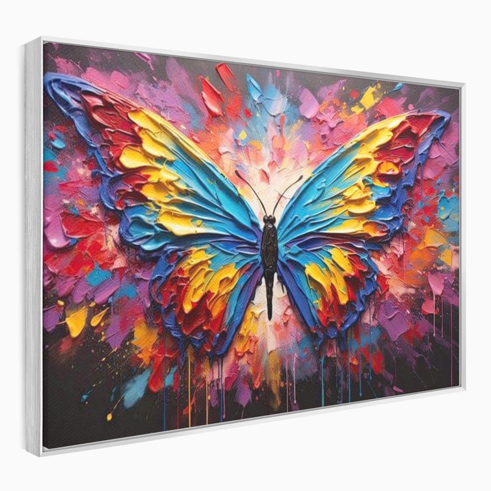Tablou Canvas Premium, LuxCanva® M1131, Stapanul Paletei de Culori, Pictura, Stropi, Culori Vibrante, Fluture, Aripi, Insecta, Textura, Policrom, Abstract, Contrast, Birou, Living, Camera Copil