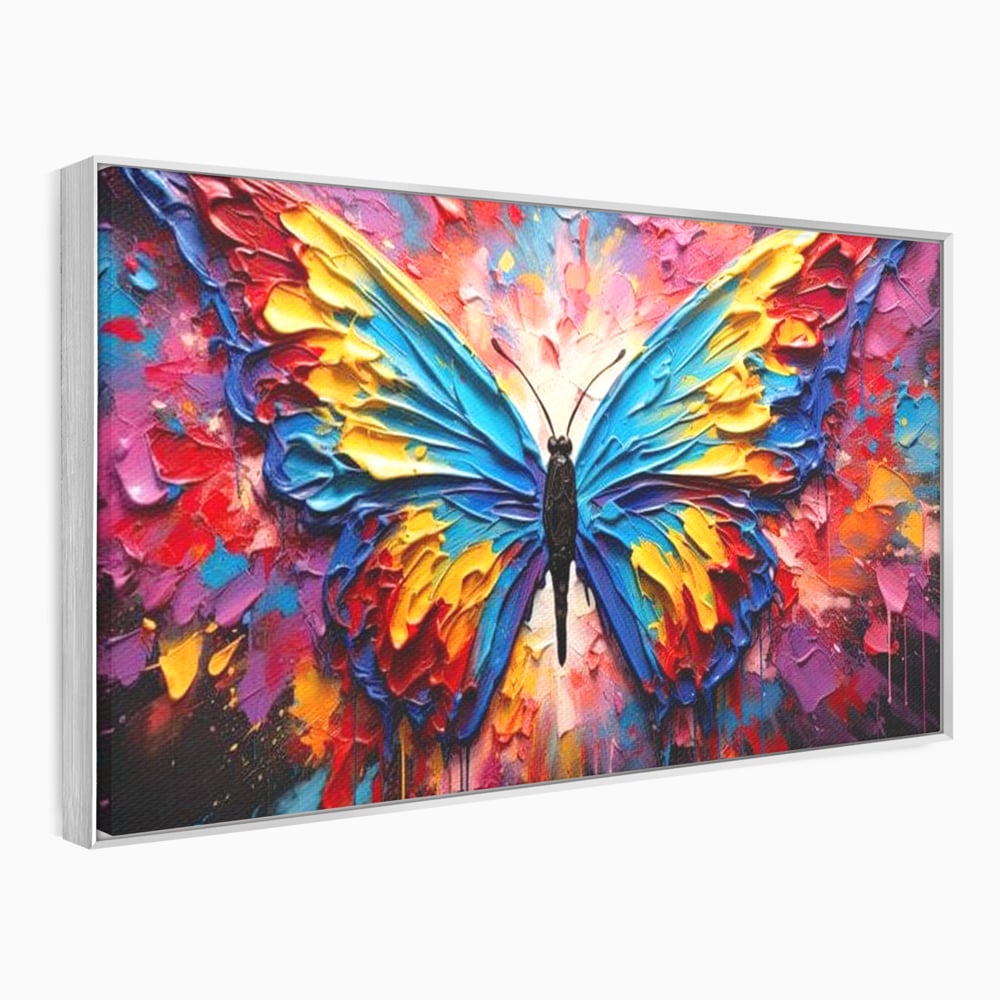 Tablou Canvas Premium, LuxCanva® M1131, Stapanul Paletei de Culori, Pictura, Stropi, Culori Vibrante, Fluture, Aripi, Insecta, Textura, Policrom, Abstract, Contrast, Birou, Living, Camera Copil