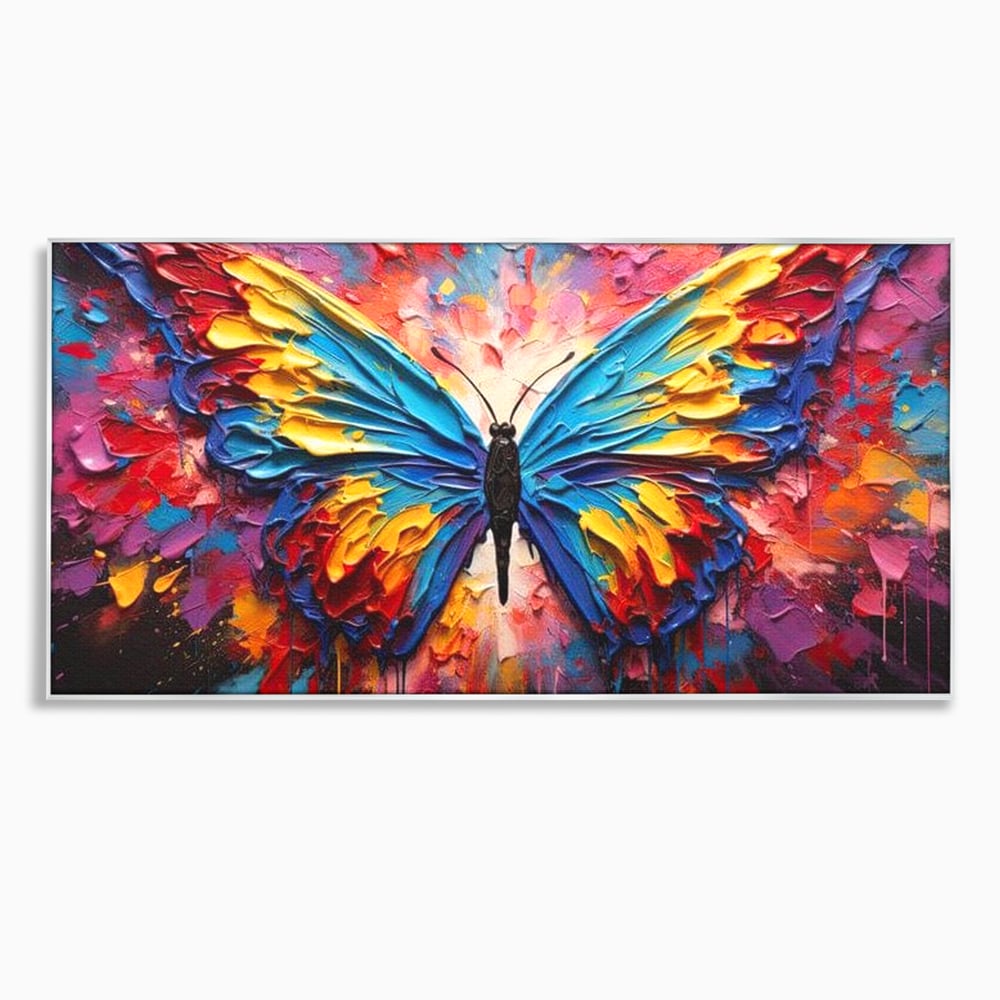 Tablou Canvas Premium, LuxCanva® M1131, Stapanul Paletei de Culori, Pictura, Stropi, Culori Vibrante, Fluture, Aripi, Insecta, Textura, Policrom, Abstract, Contrast, Birou, Living, Camera Copil