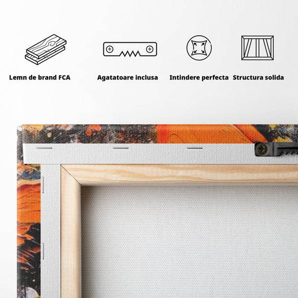 Leinwand Wandkunst Canvas Premium, LuxCanva® M1132, Farbe Metamorphose, Graffiti, Street Art, Orange, Dunkel, Anthrazit, Schmetterling, Spritzer, Spritzer, Flügel, Insekt, Modern, Büro, Wohnen, Kinderzimmer