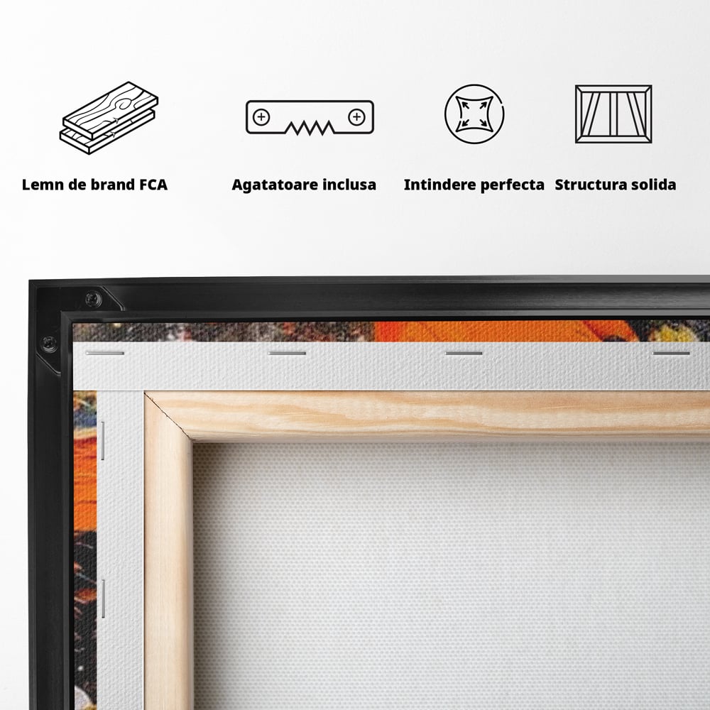 Leinwand Wandkunst Canvas Premium, LuxCanva® M1132, Farbe Metamorphose, Graffiti, Street Art, Orange, Dunkel, Anthrazit, Schmetterling, Spritzer, Spritzer, Flügel, Insekt, Modern, Büro, Wohnen, Kinderzimmer