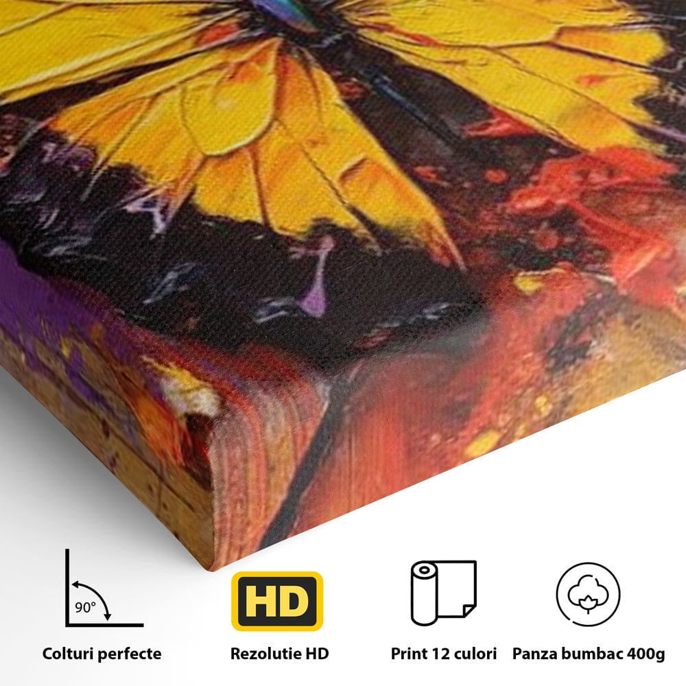 Tablou Canvas Premium, LuxCanva® M1133, Monarhul Galben, Energie, Optimism, Caldura, Dramatic, Contrast, Fluture, Insecta, Aripi, Multicolor, Design, Pictura, Birou, Living, Camera Copil