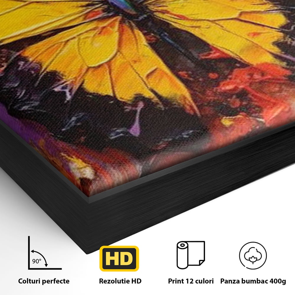 Tablou Canvas Premium, LuxCanva® M1133, Monarhul Galben, Energie, Optimism, Caldura, Dramatic, Contrast, Fluture, Insecta, Aripi, Multicolor, Design, Pictura, Birou, Living, Camera Copil