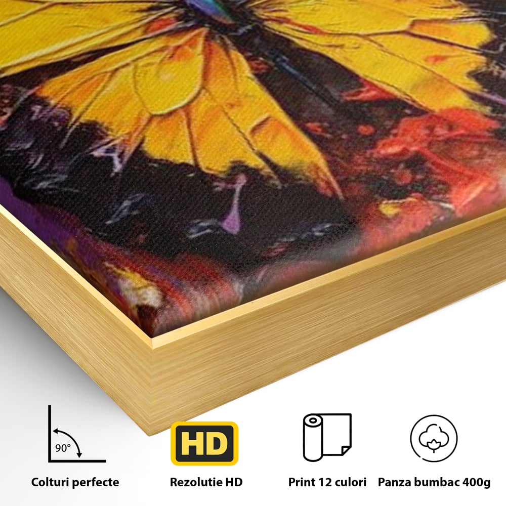Tablou Canvas Premium, LuxCanva® M1133, Monarhul Galben, Energie, Optimism, Caldura, Dramatic, Contrast, Fluture, Insecta, Aripi, Multicolor, Design, Pictura, Birou, Living, Camera Copil