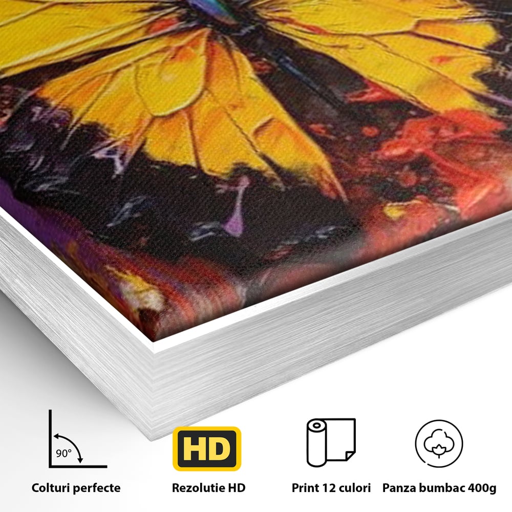 Tablou Canvas Premium, LuxCanva® M1133, Monarhul Galben, Energie, Optimism, Caldura, Dramatic, Contrast, Fluture, Insecta, Aripi, Multicolor, Design, Pictura, Birou, Living, Camera Copil