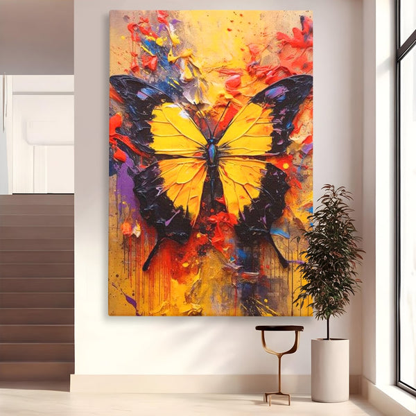 Tablou Canvas Premium, LuxCanva® M1133, Monarhul Galben, Energie, Optimism, Caldura, Dramatic, Contrast, Fluture, Insecta, Aripi, Multicolor, Design, Pictura, Birou, Living, Camera Copil