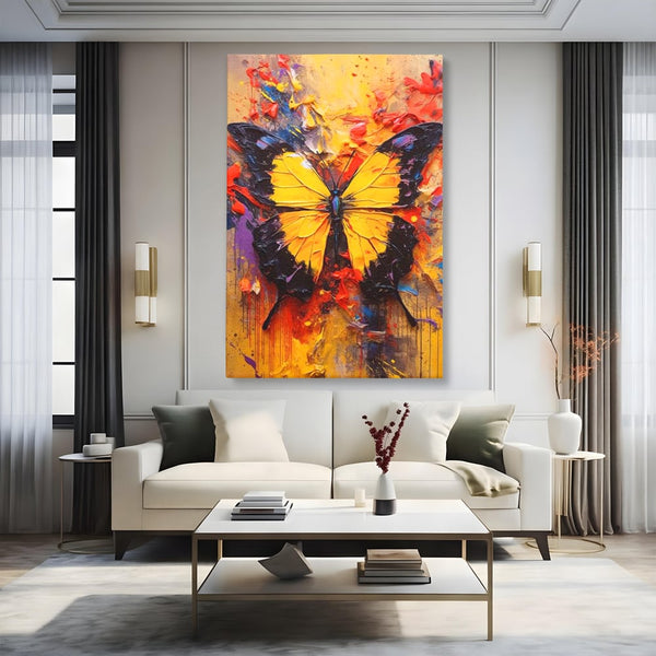 Tablou Canvas Premium, LuxCanva® M1133, Monarhul Galben, Energie, Optimism, Caldura, Dramatic, Contrast, Fluture, Insecta, Aripi, Multicolor, Design, Pictura, Birou, Living, Camera Copil