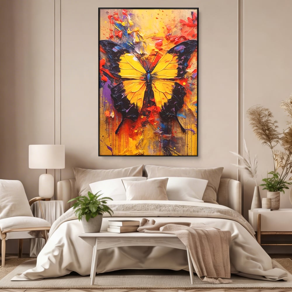Tablou Canvas Premium, LuxCanva® M1133, Monarhul Galben, Energie, Optimism, Caldura, Dramatic, Contrast, Fluture, Insecta, Aripi, Multicolor, Design, Pictura, Birou, Living, Camera Copil
