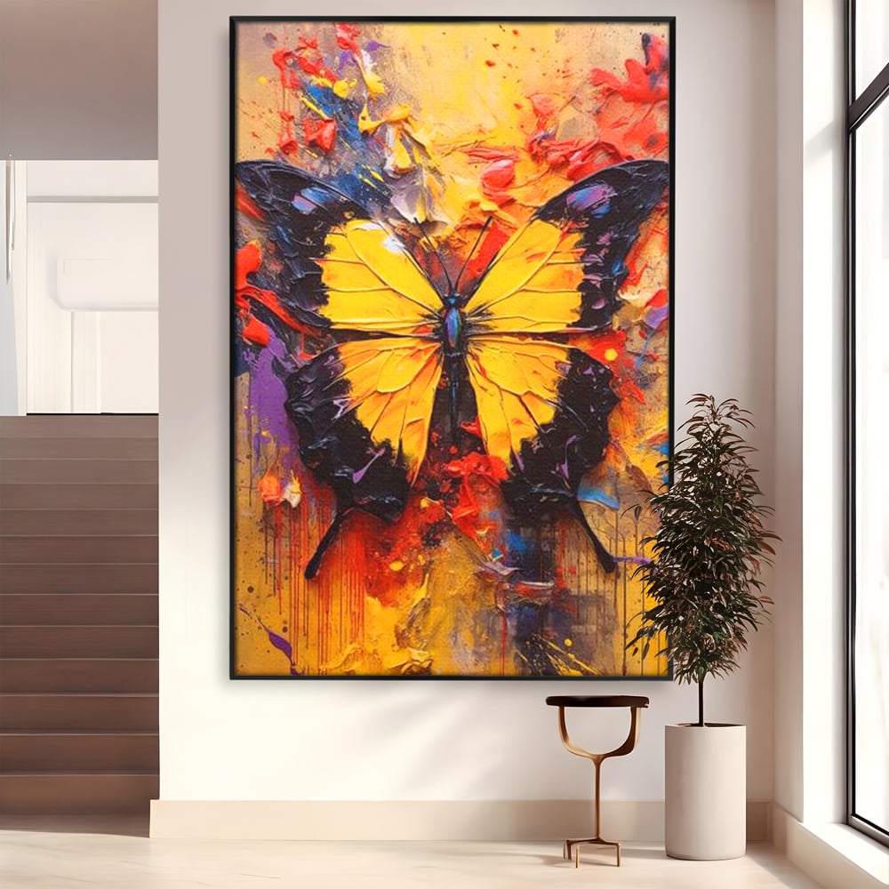 Tablou Canvas Premium, LuxCanva® M1133, Monarhul Galben, Energie, Optimism, Caldura, Dramatic, Contrast, Fluture, Insecta, Aripi, Multicolor, Design, Pictura, Birou, Living, Camera Copil