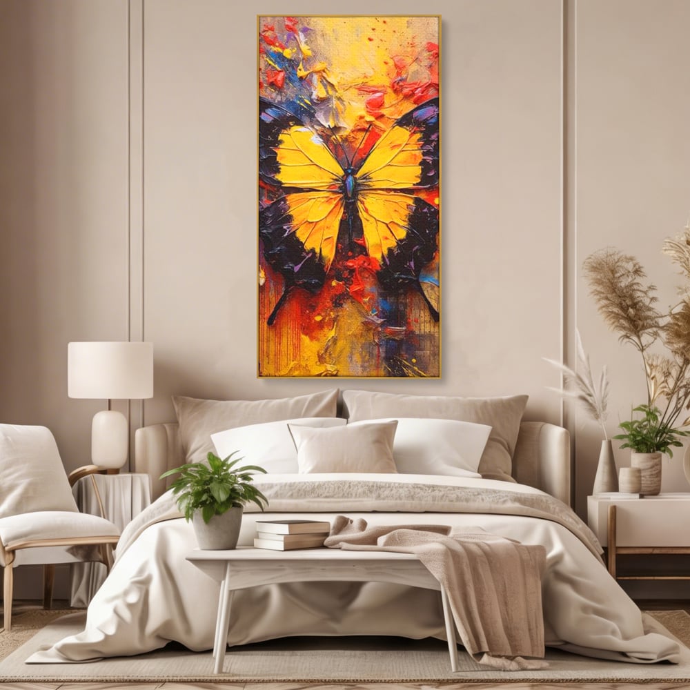 Tablou Canvas Premium, LuxCanva® M1133, Monarhul Galben, Energie, Optimism, Caldura, Dramatic, Contrast, Fluture, Insecta, Aripi, Multicolor, Design, Pictura, Birou, Living, Camera Copil