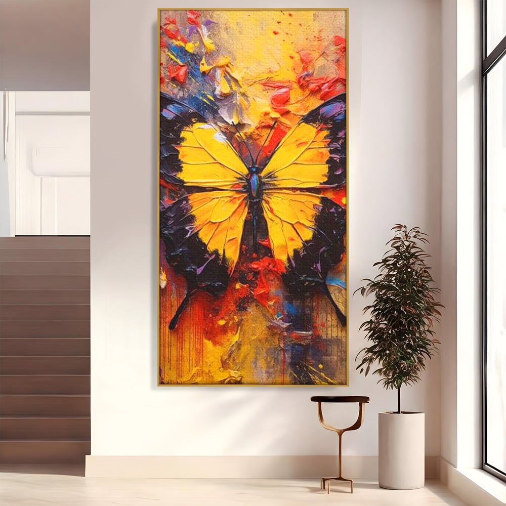 Tablou Canvas Premium, LuxCanva® M1133, Monarhul Galben, Energie, Optimism, Caldura, Dramatic, Contrast, Fluture, Insecta, Aripi, Multicolor, Design, Pictura, Birou, Living, Camera Copil